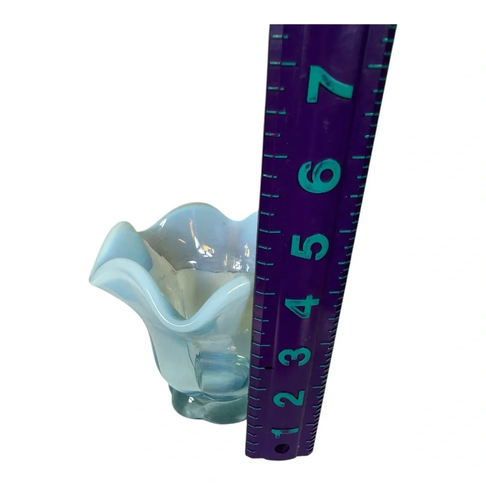 Opalescent‎ Blue Ruffled Glass Vase